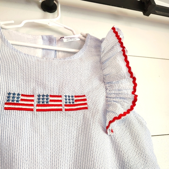 Stitchy Fish Red White Blue Patriotic Flag Striped Dress Preppy Size 10 EUC - Picture 2 of 7